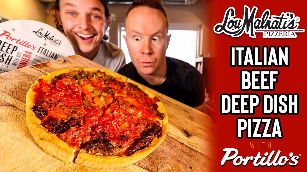 Eating the Lou Malnati's x Portillo's Italian Beef Deep Dish Pizza 🍕