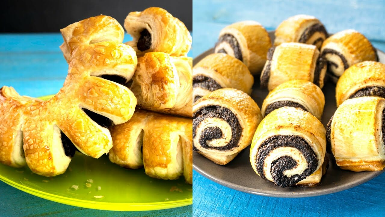 Puff Pastry Bear Claws with Poppy Seed Filling - Puff Pastry swirls with Poppy Seed Filling