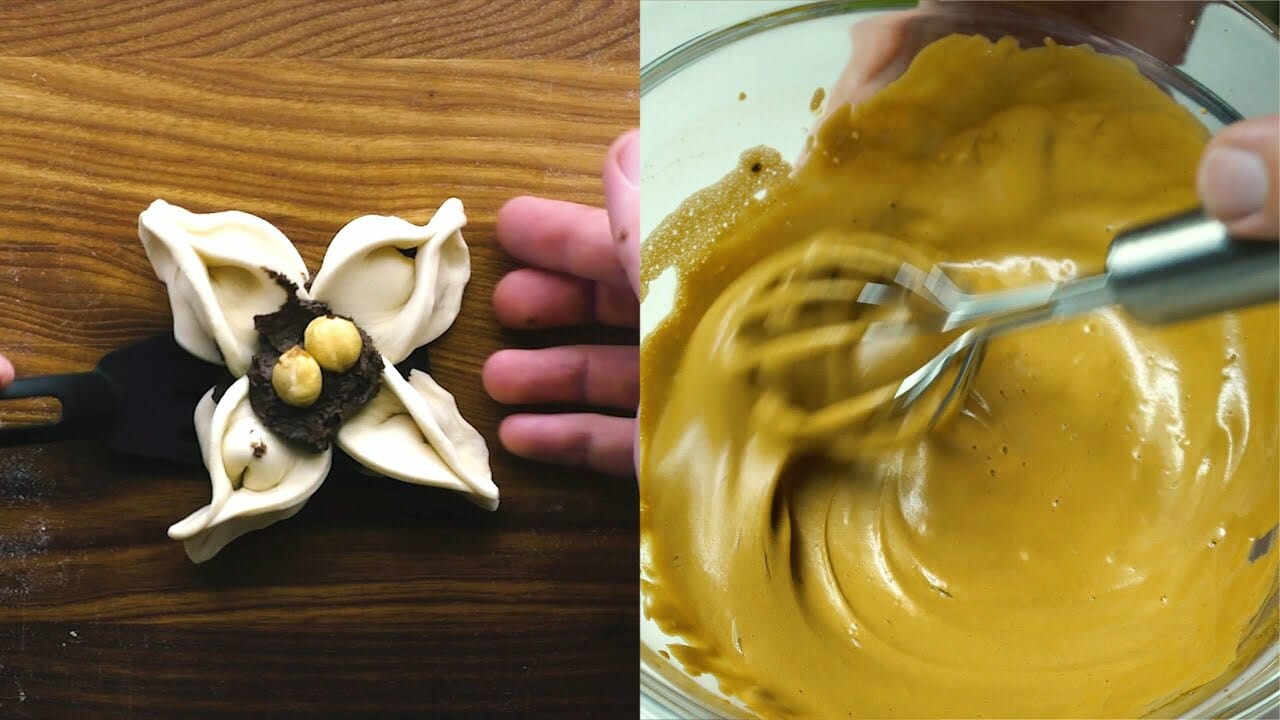 Dalgona Coffee Recipe - Puff Pastry Flowers with Nutella Recipe